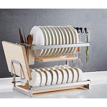 Imagem de BSNANCA Escorredor de talheres utensílios de cozinha de aço inoxidável 304 escorredor de louça utensílios de mesa rack de armazenamento rack de drenagem com suporte de talheres (A) ()