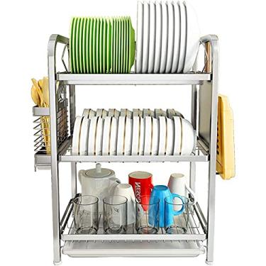 Imagem de BSNANCA Escorredor de louça, cozinha doméstica, aço inoxidável, 304, grosso, ralo para pratos, suporte para pratos, talheres, cozinha seca