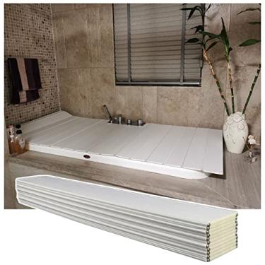 Imagem de Bandeja de banheira, capa de banheira, prateleira de banho, placa dobrável antipoeira de PVC de 0,6 cm de espessura, tampa de banheiro com persiana de isolamento, bandeja de banheira para livro, vinho