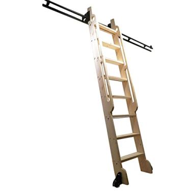 Imagem de Estrutura de escada deslizante para biblioteca de rolamento, trilho de escada móvel de tubo redondo de 1 m a 6 m com rodas de rolo de piso para sótão/casa/interior/livraria (sem escada) (tamanho: 10