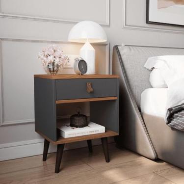 Imagem de Mesa de Cabeceira Mesinha Para Quarto 1 Gaveta Puxador em Couro Ravenn