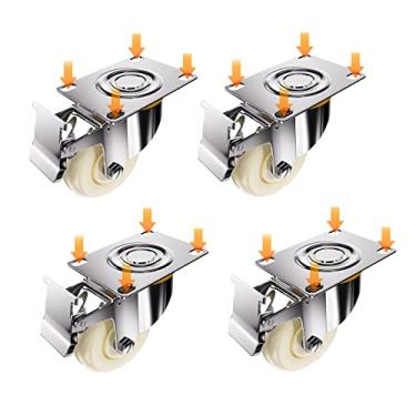 Imagem de Rodízios giratórios de nylon resistentes de 7,6 cm X4 com rodas de borracha silenciosas - Rodas pequenas de substituição de móveis e eletrodomésticos com freio para facilitar a mobilidade