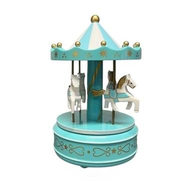 Imagem de Música carrossel cordas caixa de música quarto de bebê decoração cavalo 20 cm (Azul)