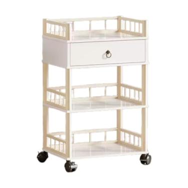 Imagem de Carrinho de ferramentas de barbearia branco com gaveta - Prateleira rolante de 3 camadas para cabeleireiro, beleza, salão e spa - Polia universal conveniente, 40 x 30 cm