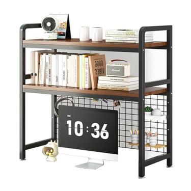 Imagem de Estante de mesa para mesa de computador, estante de mesa de metal com painel de grade, prateleira de mesa de bancada para exibição de livros de dormitório e escritório