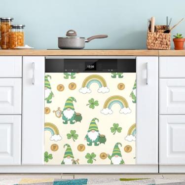 Imagem de ATTX Capa magnética de máquina de lavar louça Gnomos alegres Dia de São Patrício | Adesivo decorativo de eletrodomésticos de 58 x 66 cm para armários domésticos e eletrodomésticos #298
