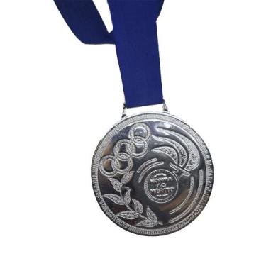 Imagem de Medalha de Prata Honra Ao Mérito Espelhada Brilhante C/ Fita - Crespar