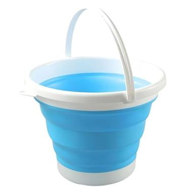 Imagem de Balde de Silicone Dobrável Retrátil Flexível 5 Litros – Portátil, Compacto e Multifuncional para Limpeza, Camping e Viagens (Azul)