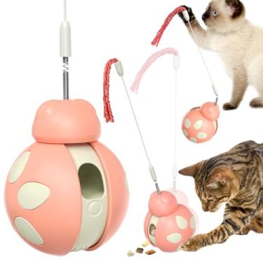 Imagem de CYBERNOVA Brinquedo interativo para gatos com varinha provocadora de mola, dispensador de guloseimas embutido para animais de estimação/alimentador lento para gatos e gatinhos (rosa)