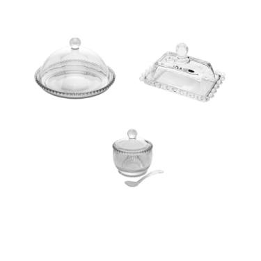 Imagem de Kit Mesa Posta Café da Manhã Queijeira, Açucareiro e Manteigueira Pearl Wolff Bolinhas