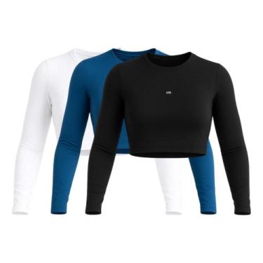 Imagem de Kit 3 Cropped Manga Longa Fitness Praia E Casual Poliamida - URBATIVA,