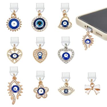 Imagem de OLYCRAFT 10 pingentes de plugue antipoeira olho turco 0,9 ~ 2,6 polegadas plugues móveis à prova de poeira com pingentes de liga esmaltada tipo C plugue de poeira pingente tipo C protetor de porta