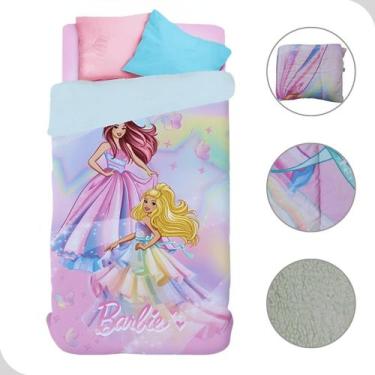 Imagem de Edredom Solteiro Barbie Rosa Com Sherpa Verde 150X2,20M - Lepper