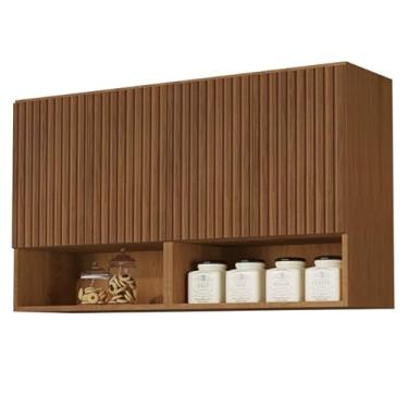 Imagem de Armario para Cozinha Aéreo Organizador Multiuso Quarto Sala Bela 4 Portas(Freijo Ripado 3D)