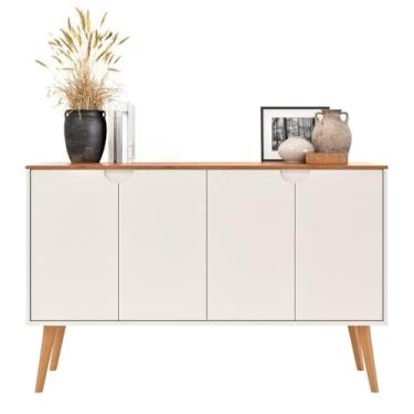 Imagem de Aparador Buffet Bar Retrô 4 Portas Cantinho Do Café Com Pés Retrô (Off White/Cedro)