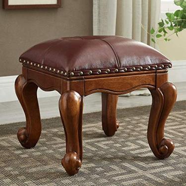 Imagem de FTOQWZXV Banqueta dobrável para pés otomano estofado, apoio para os pés de borracha premium com botão decoração europeia, banco de mesa, assento acolchoado para maquiagem, cadeira de piano (vermelho