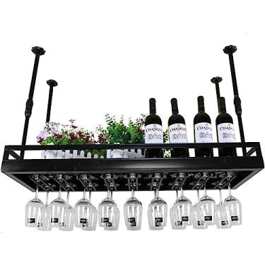 Imagem de RTTGWGF Prateleiras de vinho, casa/bar retro industrial metal vintage bar montado na parede, suporte para pendurar copo de vinho, prateleira de copo sob o armário, restaurante café cozinha/preto/100