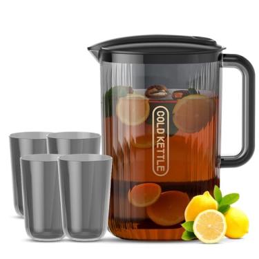 Imagem de Jarra de Água com Alça da Porta Geladeira Utensílio Servir Bebidas Container Armazenamento para Líquidos Quentes Frias Anti-Quebra 74oz Chá Gelado Chaleira 4 Copos