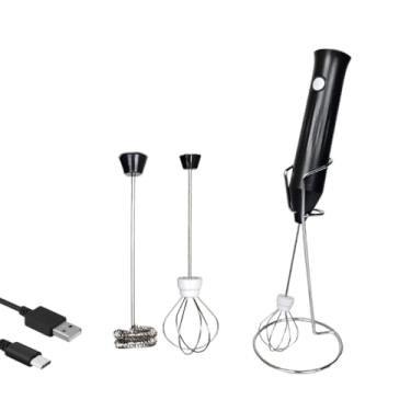 Imagem de Mini Mixer Portátil com Suporte 2 em 1 Recarregável Misturador de Bebidas Batedor Espumador Leite Cozinha Cafe(Preto)