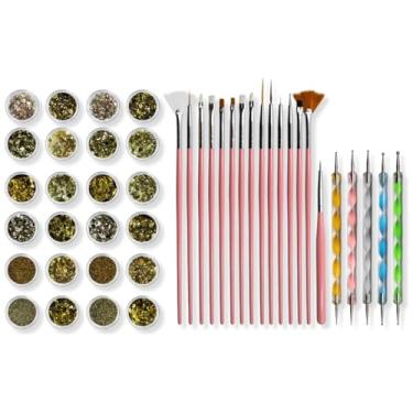 Imagem de Kit 15 Pincéis + 5 Boleador Duas Pontas + 24 Glitter Dourado