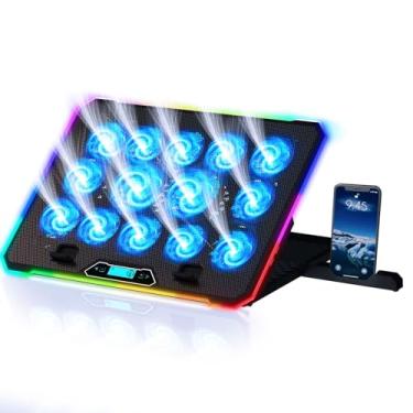 Imagem de KLIM Almofada de resfriamento para laptop para jogos V14 com 14 ventiladores + cooler para laptop para jogos + suporte RGB estável para laptop com ventilador + compatível com até 17 polegadas + 2