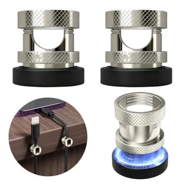 Imagem de Maveek Suporte de cabo magnético de metal, clipes de cabo magnético, organizadores de cabos ajustáveis de aço inoxidável para mesa de cabeceira, carro, escritório, fios, USB C, laptop, fones de ouvido