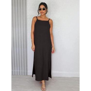 Imagem de Vestido longo casual elegante soltinho decote V nas costas - Reziê, Pr