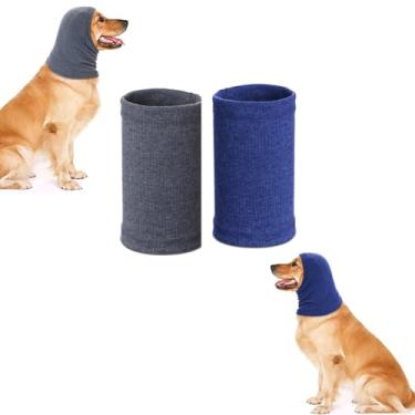 Imagem de Orelhas silenciosas para cães, Rbenxia 2 peças cinza capa de orelha de cachorro com capuz protetor de orelha de cachorro protetor de ouvido de inverno quente para cães (cinza e azul, pequeno)