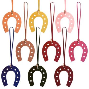 Imagem de HICOHAND Chaveiro Ferraduras, 9 peças vintage de couro caubói ocidental pingente de sapato de cavalo, enfeite decorativo pendurado acessório para bolsa, carteira, bolsa