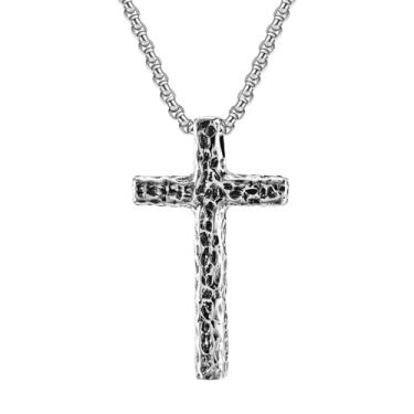 Imagem de OIDEA Colar de cruz martelada para homens: colares retrô punk de aço inoxidável com pingente de cruz religiosa cristã presente para homens e mulheres, one size, Metal, Sem Pedra Preciosa
