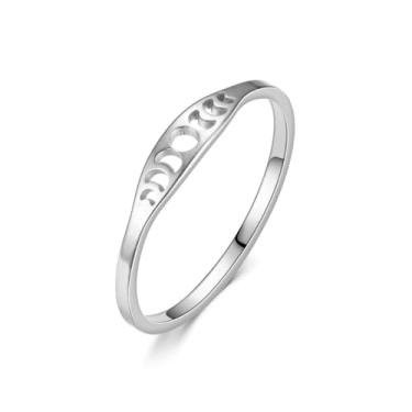 Imagem de YILUOCD Anéis de lua minimalistas de aço inoxidável, fase da lua da declaração de casamento, aliança de aniversário para mulheres, 8, Aço inoxidável, Sem pedra preciosa ônix preto