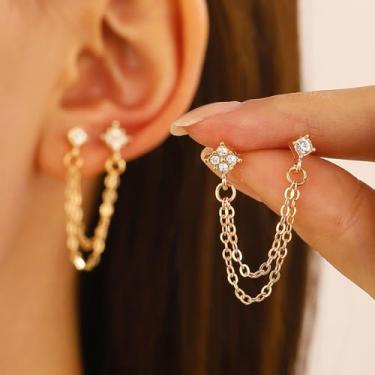Imagem de Brincos de corrente banhados a ouro 14 K para mulheres, brincos delicados de zircônia cúbica, acessórios hipoalergênicos, leves e hipoalergênicos, joias de ouro/prata, presentes para mulheres, Medium
