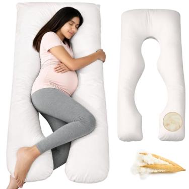Imagem de Leinuosen Travesseiro de gravidez em forma de U orgânico Kapok natural com fibra de sumaúma com revestimento de algodão respirável para suporte total do corpo, alívio da dor no quadril e nas costas