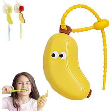 Imagem de Caixa de armazenamento portátil de escova de dentes em forma de banana, organizador ergonômico de viagem para casa com tampa de cabeça para escova de dentes elétrica e pasta de dente (amarelo)