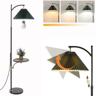 Imagem de Luminária de chão com mesa para sala de estar, lâmpadas altas com prateleiras, combinação de mesa de lâmpada ajustável de altura, lâmpadas rústicas de canto reguláveis com bandeja para quarto e
