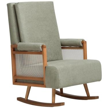 Imagem de Poltrona De Amamentação Com Balanço Base Milka Líria D02 Bouclê Verde Oliva C-199 - Lyam Decor