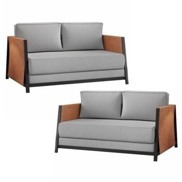 Imagem de Conjunto de Sofá Cama 2 Lugares em Linho M-08 Preto/Cinza