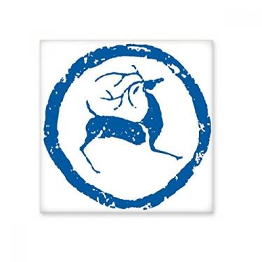 Imagem de Decalque brilhante de azulejo de cerâmica com desenho de animal de veado azul Art Deco para presente