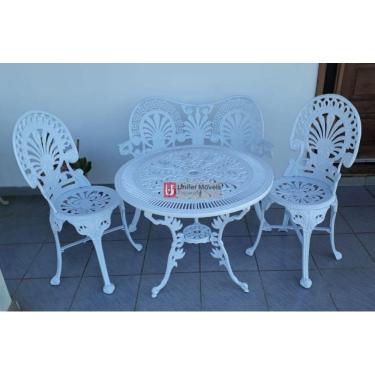 Imagem de Conjunto de Mesa Para Jardim Palmeira com Namoradeira e Mesa Alta em Alumínio Fundido