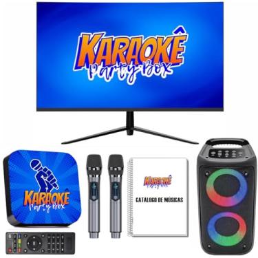 Imagem de Karaoke Party Box Azul Profissional Completo +Monitor +Caixa De Som +2 Microfones Sem Fio +Catálogo De Músicas Impresso