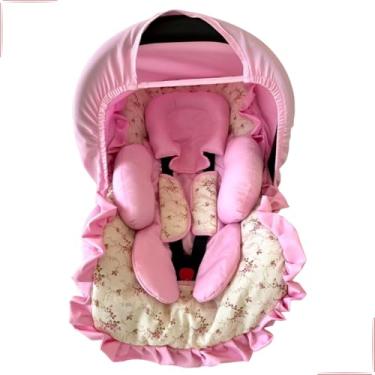 Imagem de Kit 5 peças para bebê conforto Capa Protetor Cinto Capota Redutor 0-13 kg Galzerano Cosco Burigotto (Floral Rosa)