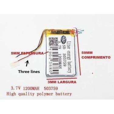Imagem de Bateria 3,7v   5mm X 37mm X 59mm  Com 1200 Mah  E C/ 3  Fios - bgb