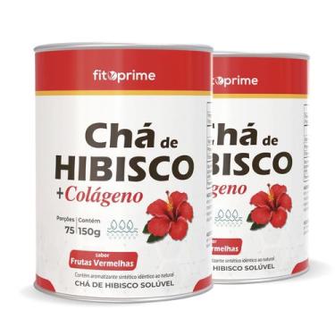 Imagem de Kit 2 Chá de Hibisco com Colágeno Sabor Frutas Vermelhas Pó 150g Fitop