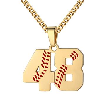 Imagem de Colar com número de beisebol para meninos 00-99 Atletas Jersey Número colar de aço inoxidável corrente banhada a ouro 55,88 cm pingente de beisebol personalizado presente de beisebol para homens e mulheres meninas, Aço inoxidável, não sabe
