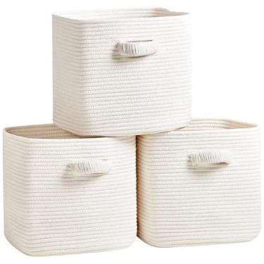 Imagem de 3 Cestos de Armazenamento RUNKA - Cubos Quadrados Brancos (11 polegada