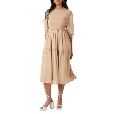 Imagem de Forever 21 Vestido feminino de chiffon com manga camponesa, Branco, GG