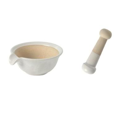 Imagem de Tigela Moedora Pounders casa cerâmica moagem tigela cozinha alho batendo ferramentas argamassa e pilão conjunto de alta temperatura cerâmica prensas alho Moedor Triturador(Branco)