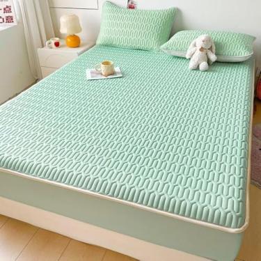 Imagem de Protetor de colchão à prova d 'água, adequado para a pele, ajuste fácil, almofada macia, protege com tiras elásticas, cor sólida, lavável, capa de cama, protetor de colchão respirável - verde | | King