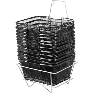 Imagem de 12 Unidades De Carrinho De Cesta De Compras Preto Com Alças Portátil Fio Empilhável Conjunto De Compras De Supermercado Para Lavanderia Bagagem De Supermercado