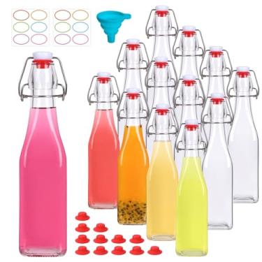 Imagem de CAKKVDE Pacote com 12 garrafas de vidro de 350 ml, garrafa de vidro flip top, garrafas quadradas com tampas herméticas para kombucha, kefir, extrato de baunilha, cerveja